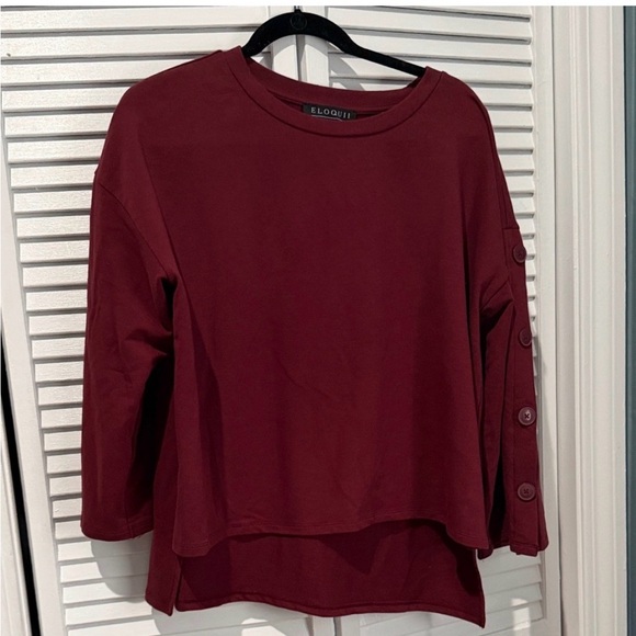 Eloquii Tops - Eloquii Women's Wine Button-Sleeve Sweatshirt